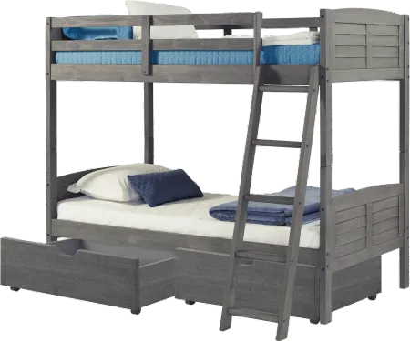 Antique Gray Twin over Twin Bunk Bed with Storage - Louver