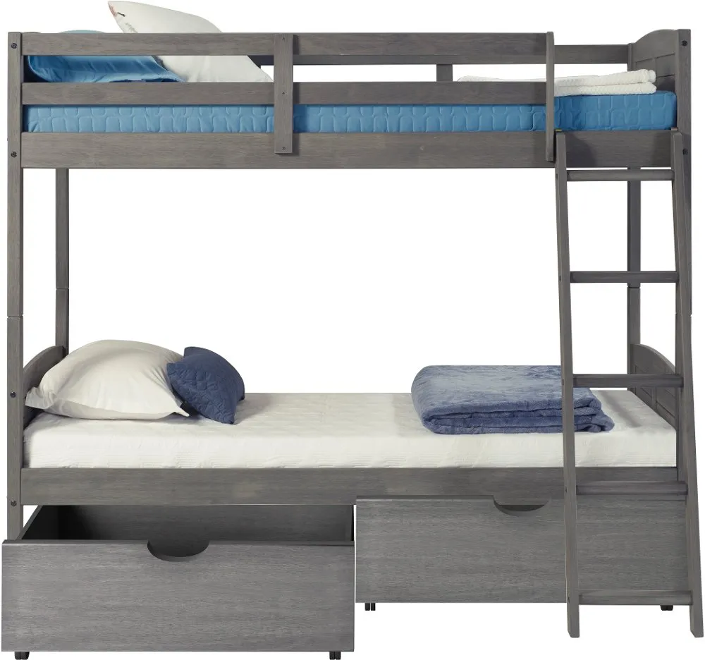 Antique Gray Twin over Twin Bunk Bed with Storage - Louver