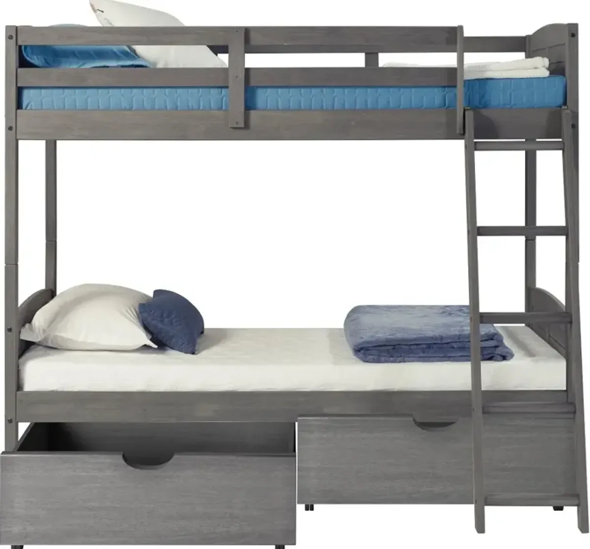 Antique Gray Twin over Twin Bunk Bed with Storage - Louver