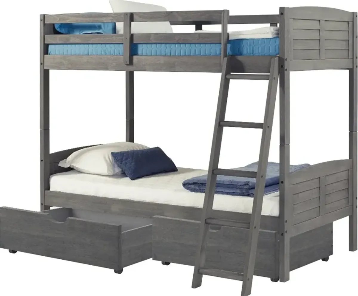 Antique Gray Twin over Twin Bunk Bed with Storage - Louver
