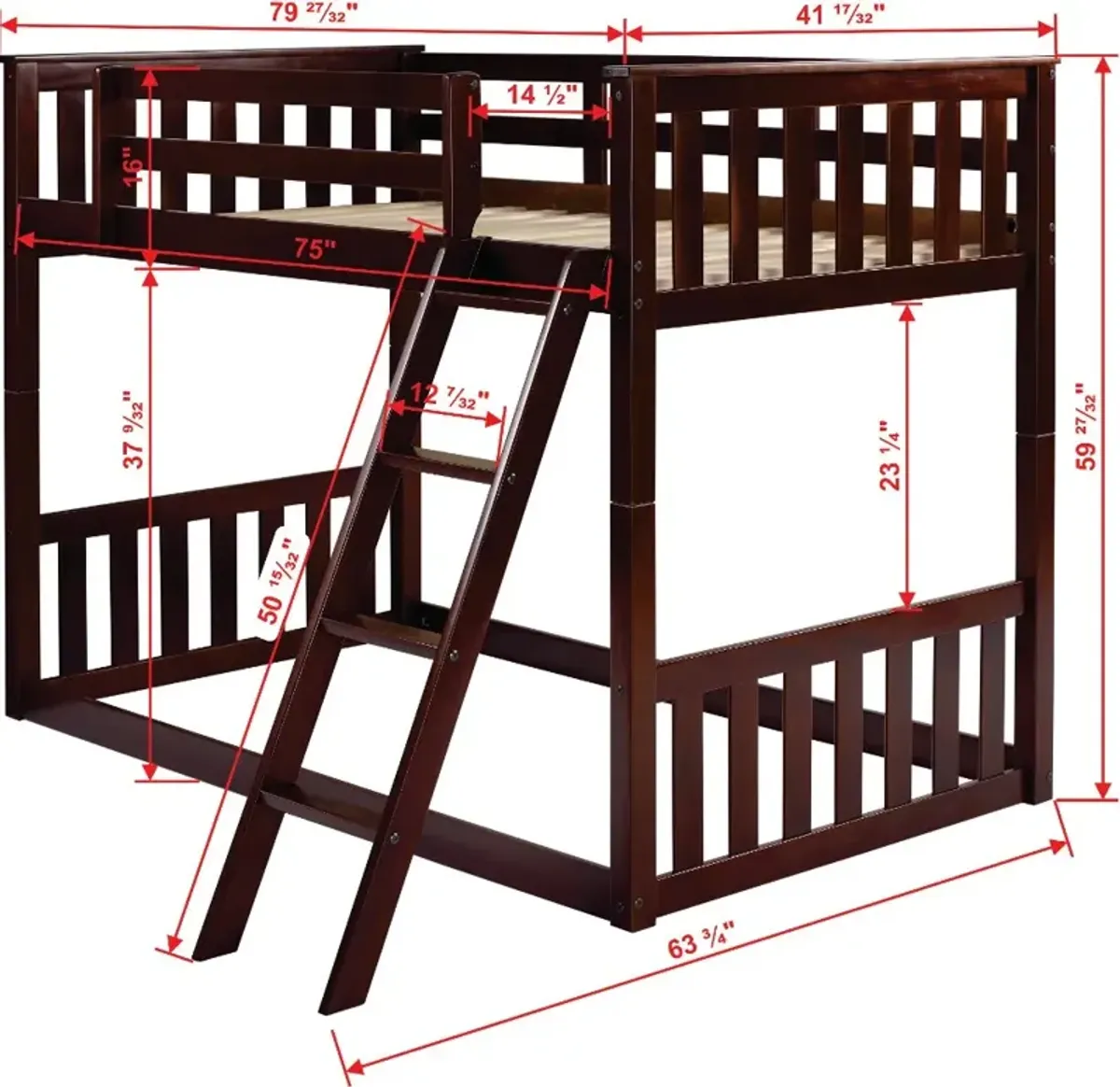 Cappuccino Brown Twin over Twin Floor Bunk Bed