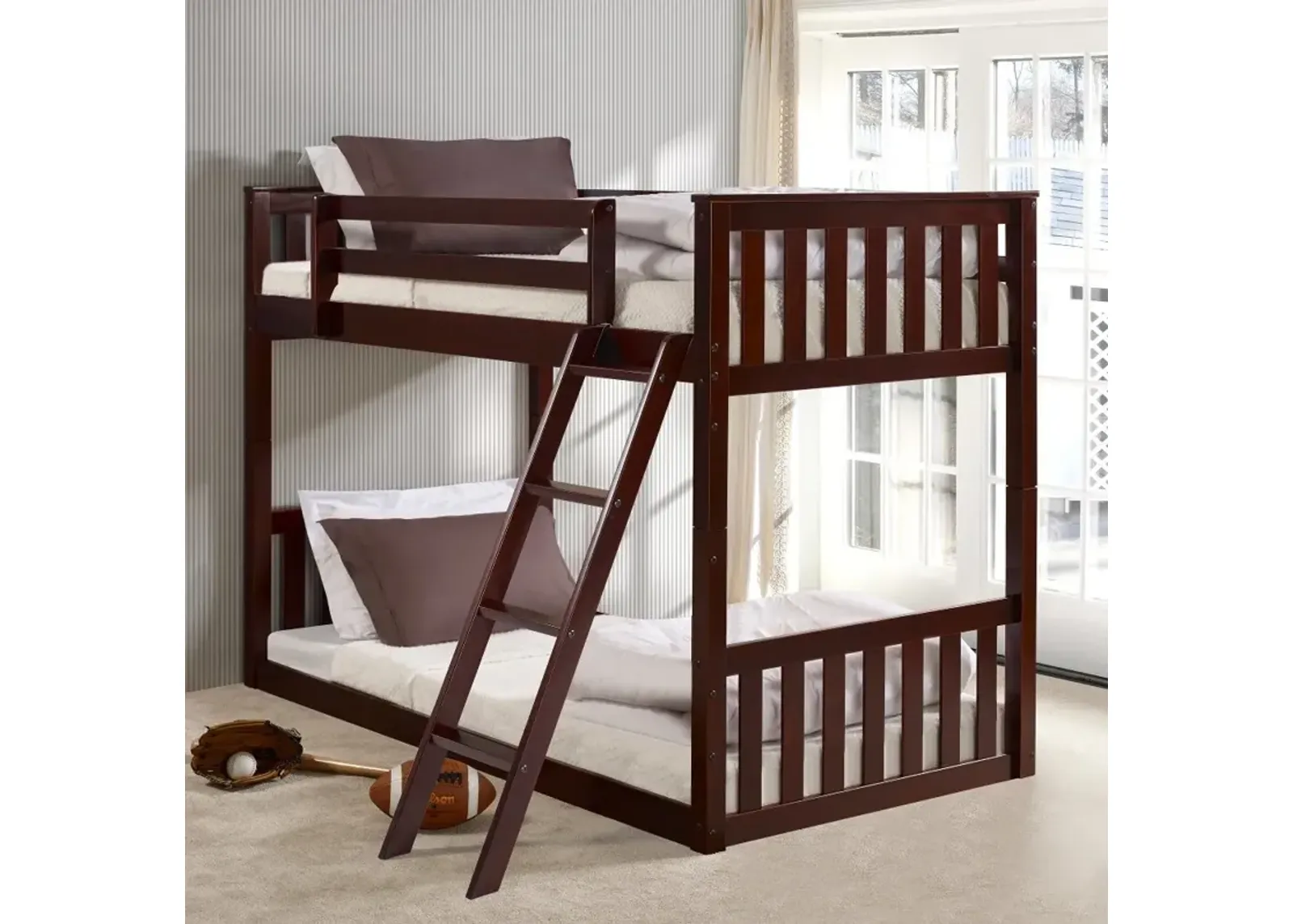 Cappuccino Brown Twin over Twin Floor Bunk Bed