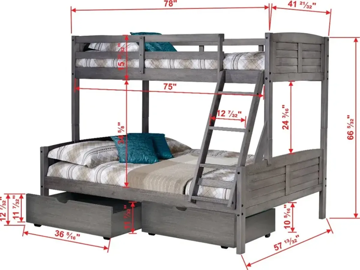 Antique Gray Twin over Full Bunk Bed - Louver