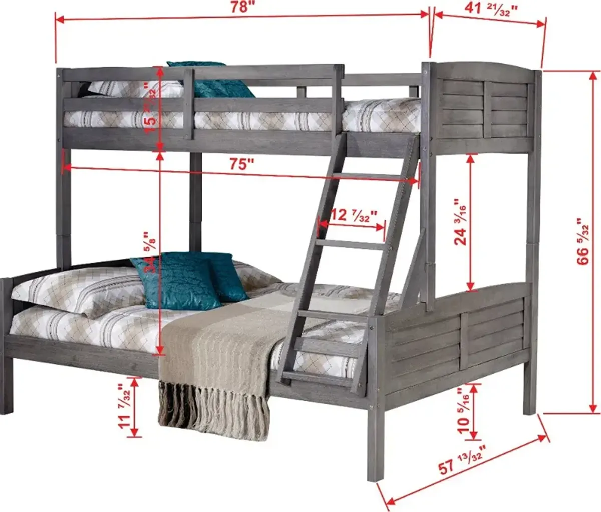 Antique Gray Twin over Full Bunk Bed - Louver