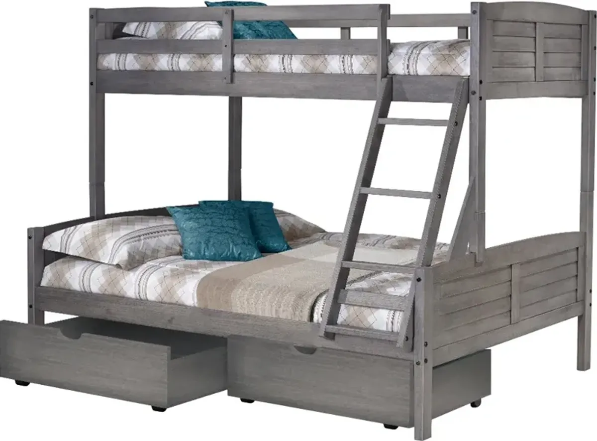 Antique Gray Twin over Full Bunk Bed - Louver