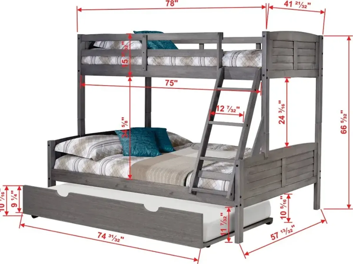 Antique Gray Twin over Full Bunk Bed - Louver