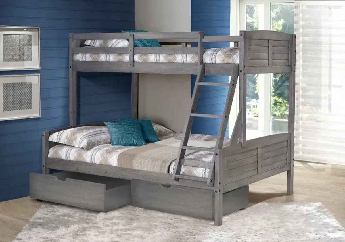 Antique Gray Twin over Full Bunk Bed - Louver