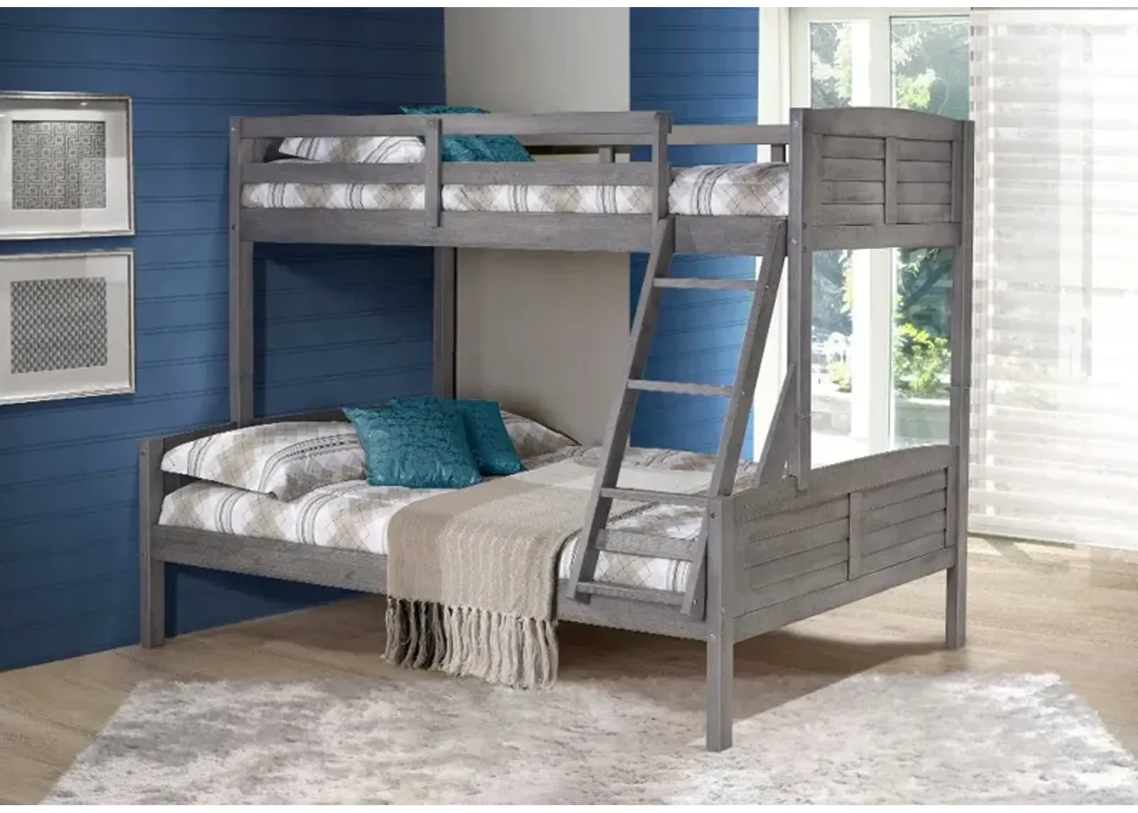 Antique Gray Twin over Full Bunk Bed - Louver