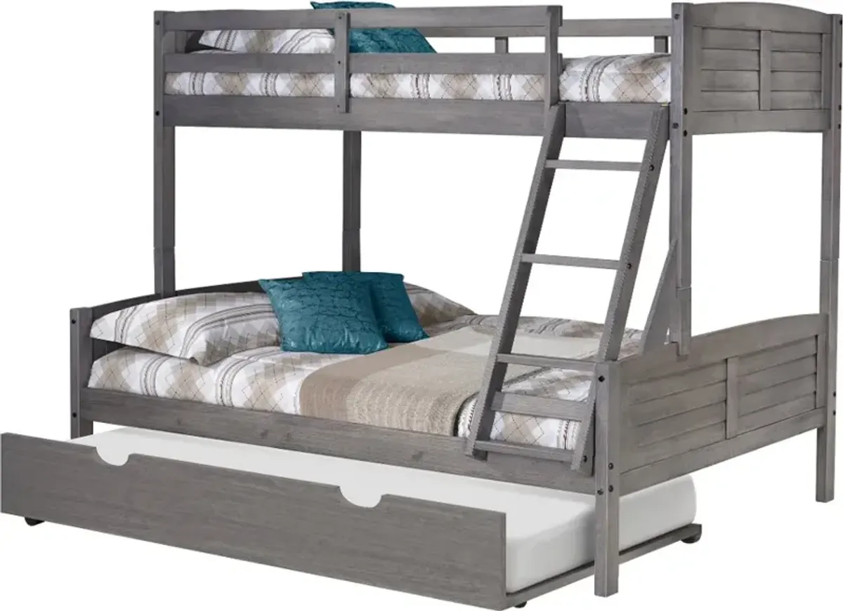 Antique Gray Twin over Full Bunk Bed with Trundle - Louver