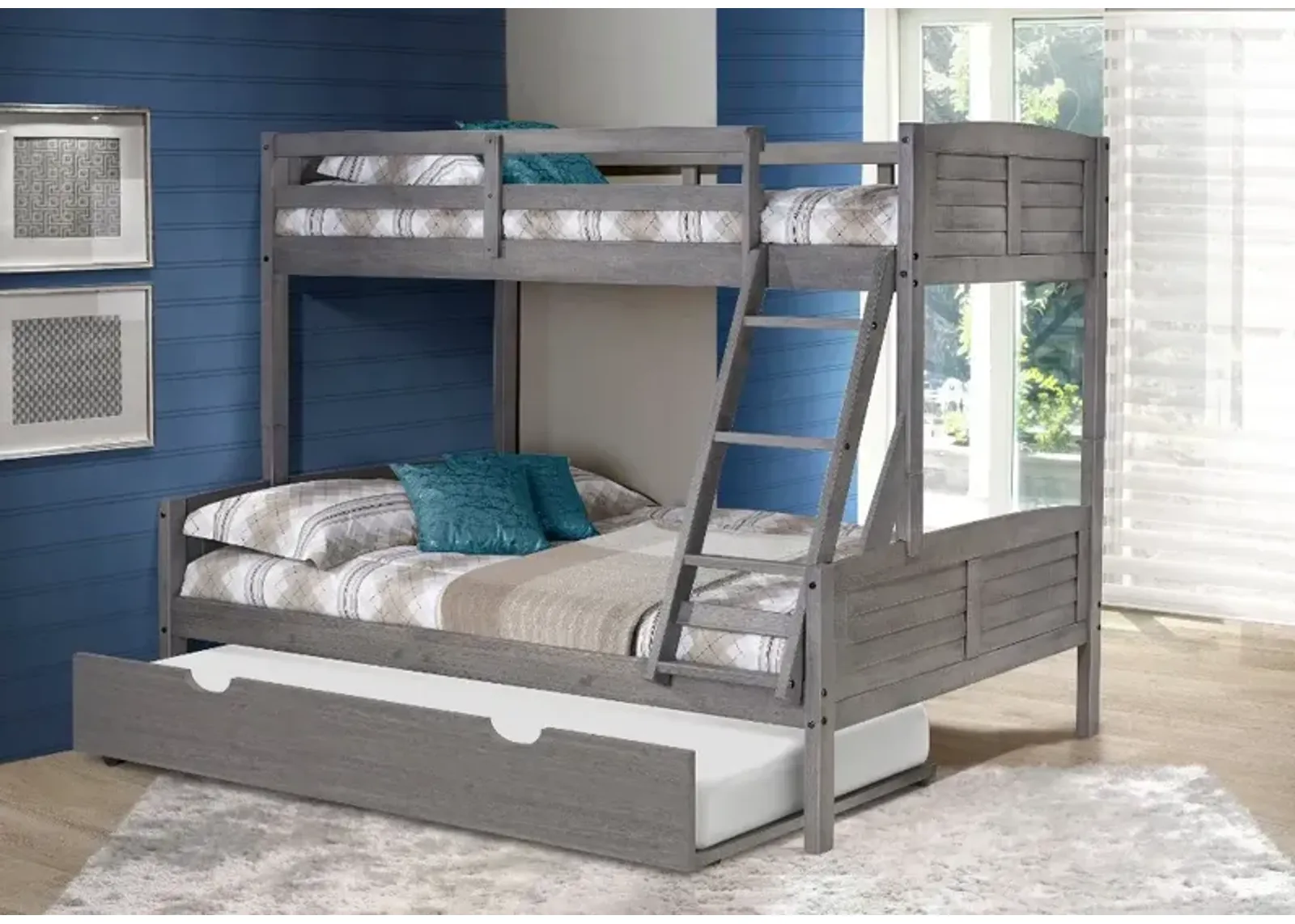 Antique Gray Twin over Full Bunk Bed with Trundle - Louver