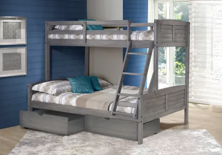 Antique Gray Twin over Full Bunk Bed with Storage - Louver