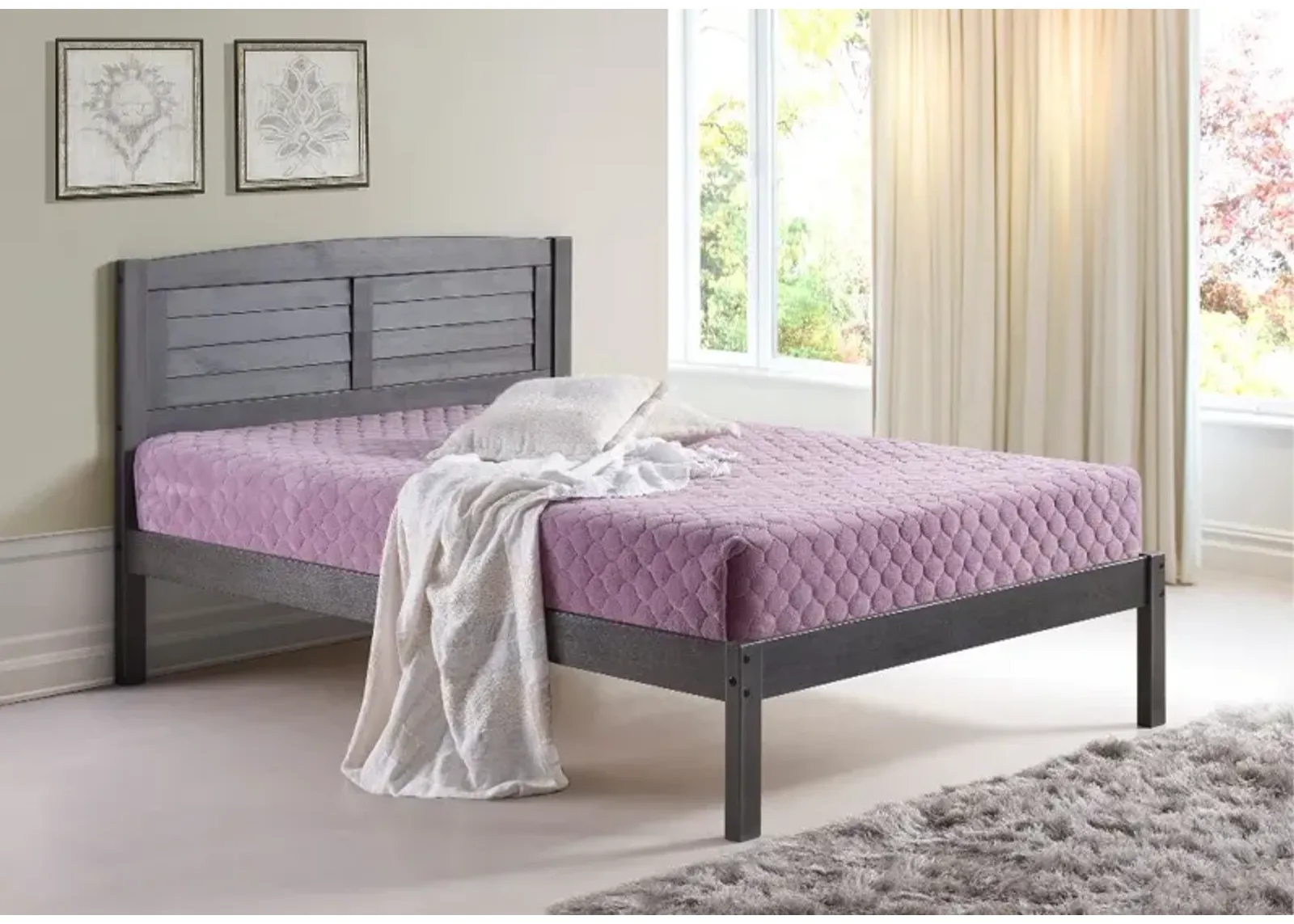 Antique Gray Full Platform Bed - Louver