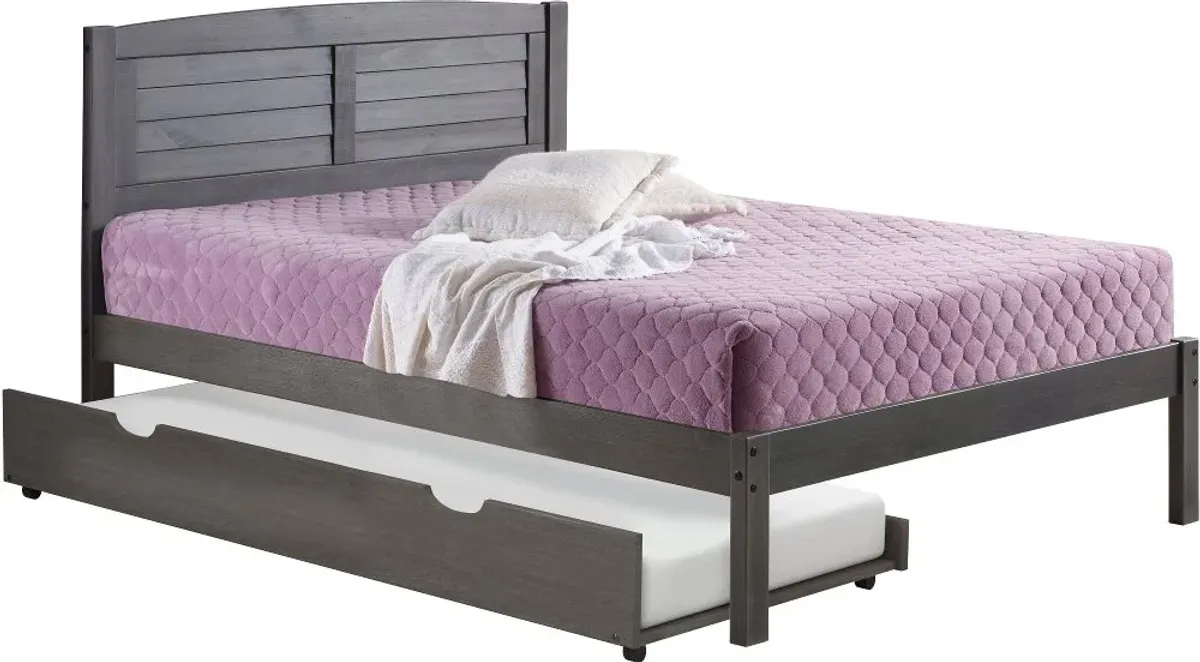 Antique Gray Full Platform Bed with Trundle - Louver