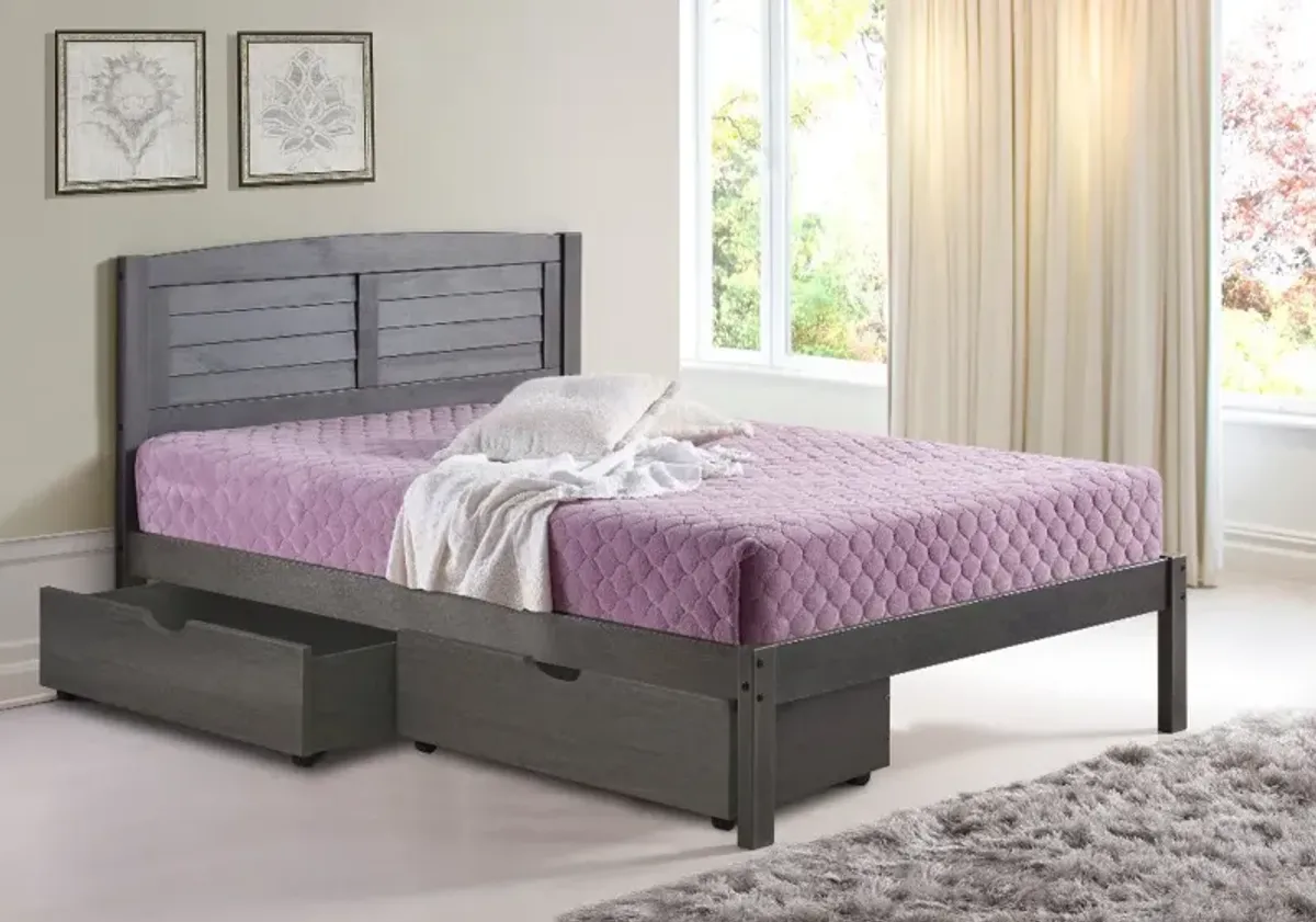 Antique Gray Full Platform Bed with Storage Drawers - Louver