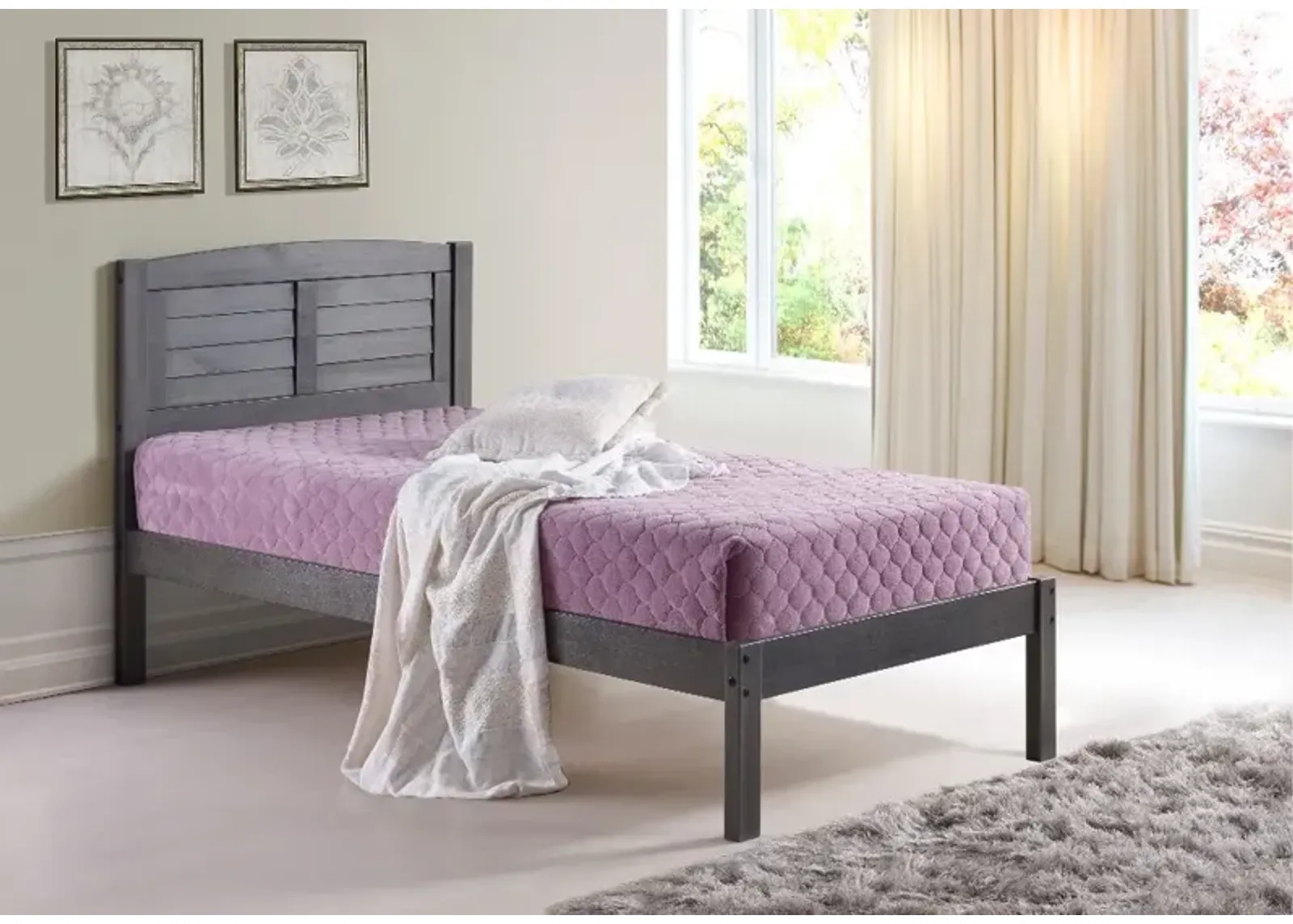 Antique Gray Twin Platform Bed - Louver