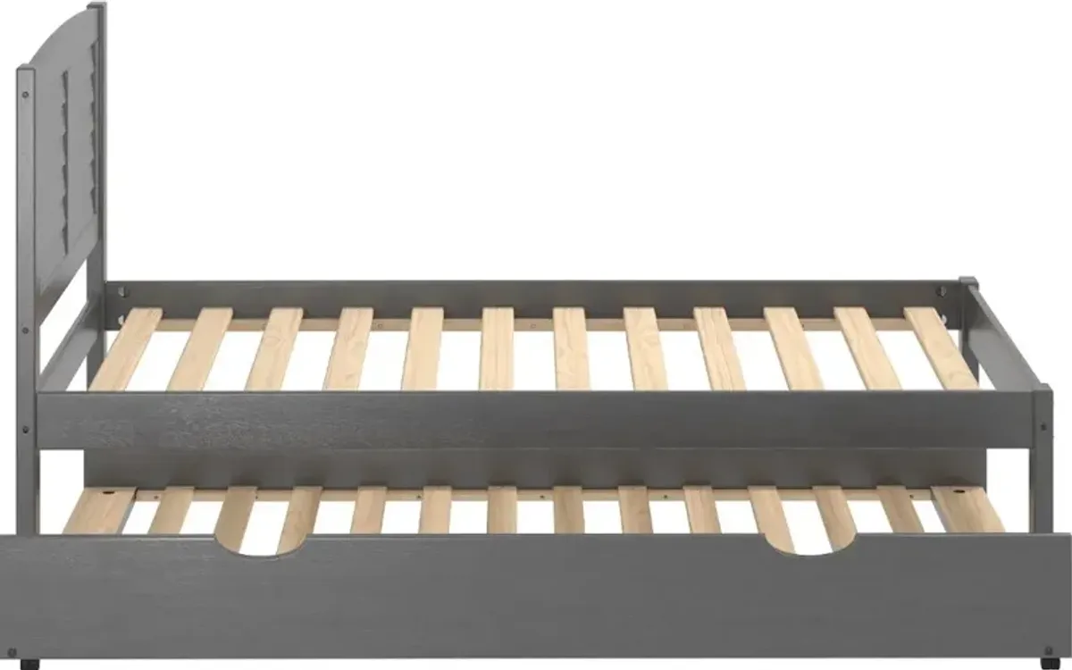 Antique Gray Twin Platform Bed with Trundle - Louver