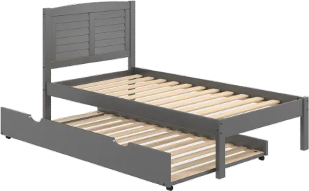 Antique Gray Twin Platform Bed with Trundle - Louver