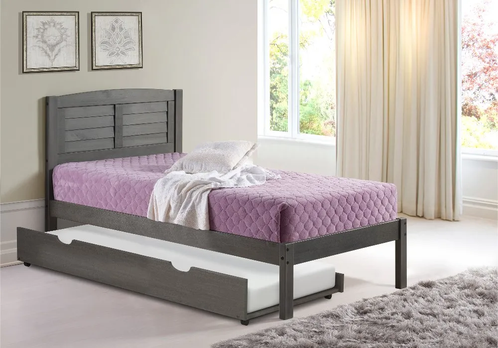 Antique Gray Twin Platform Bed with Trundle - Louver