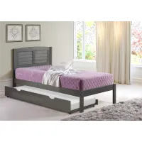 Antique Gray Twin Platform Bed with Trundle - Louver