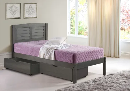 Antique Gray Twin Platform Bed with Storage Drawers - Louver