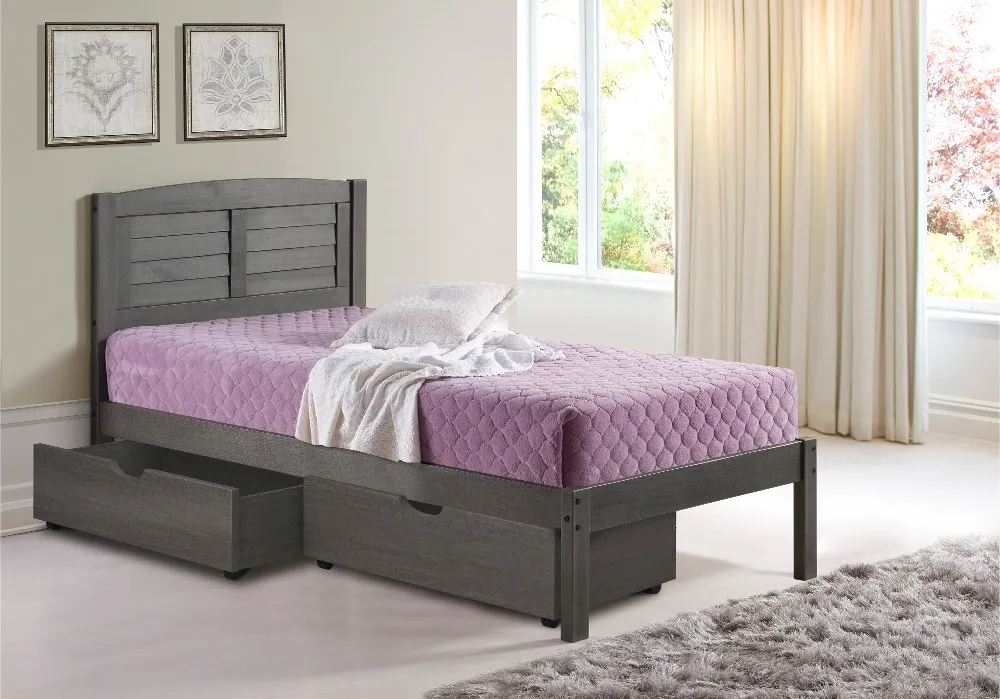 Antique Gray Twin Platform Bed with Storage Drawers - Louver