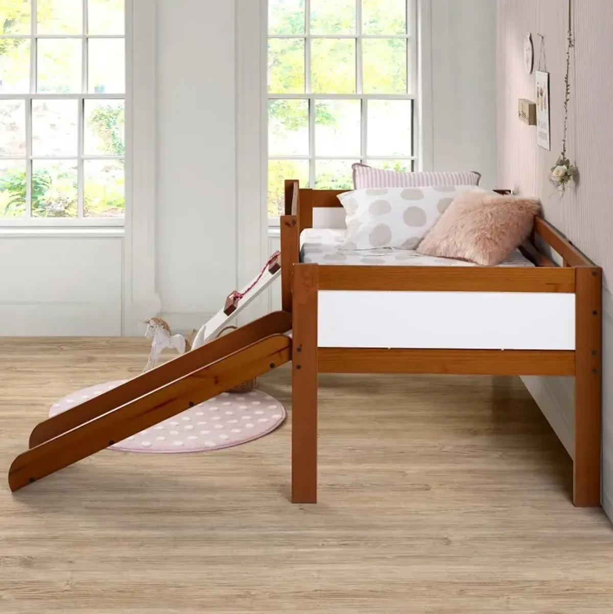 Contemporary Brown and White Twin Low Loft Bed - Junior