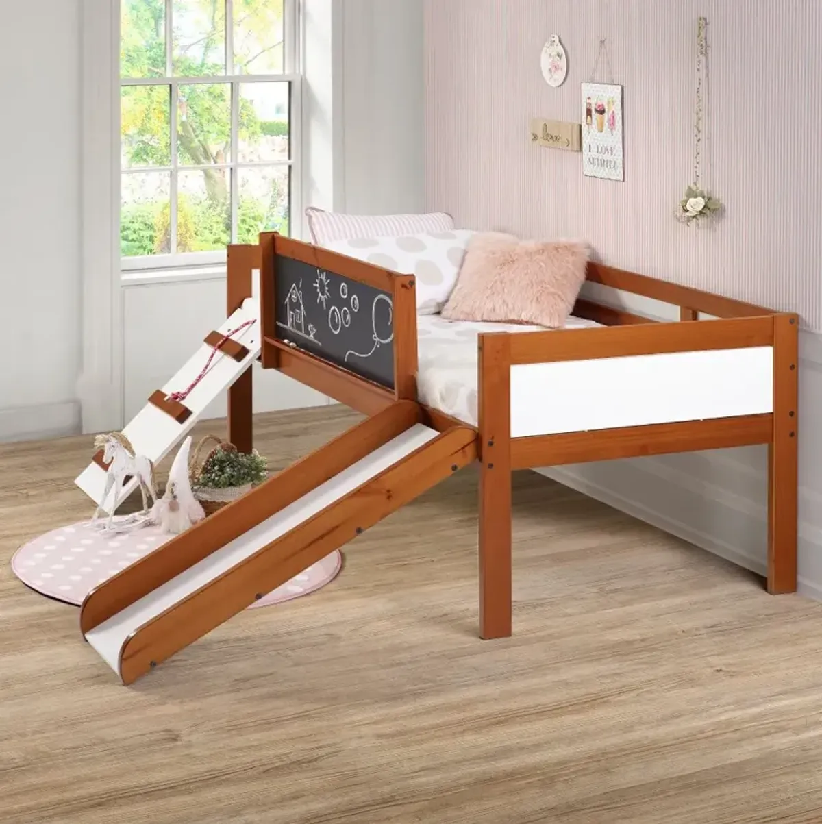 Contemporary Brown and White Twin Low Loft Bed - Junior