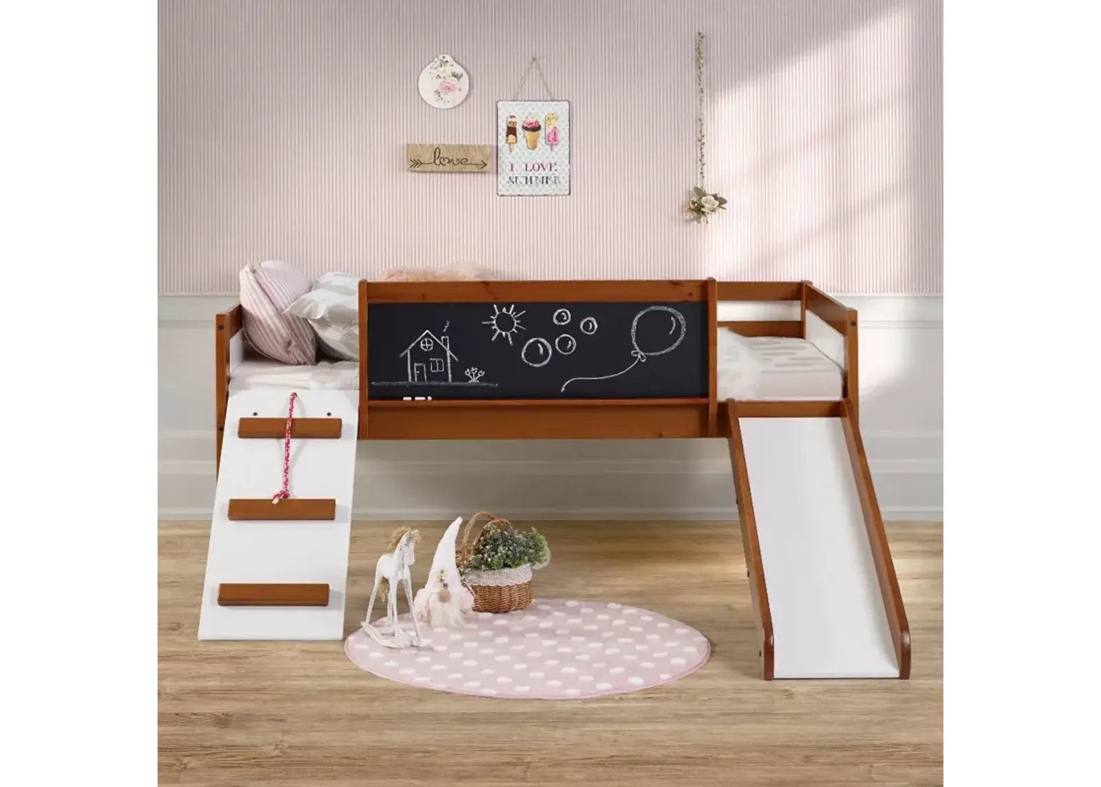 Contemporary Brown and White Twin Low Loft Bed - Junior