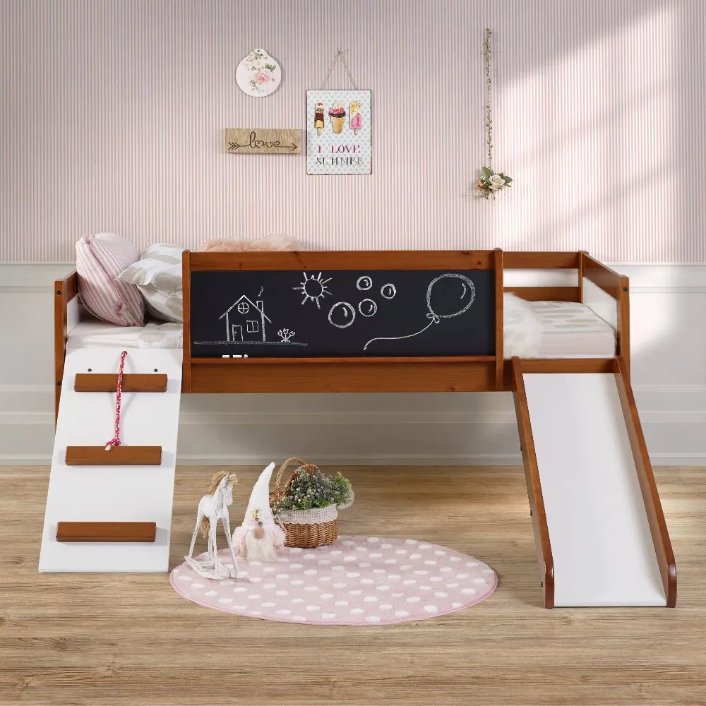 Contemporary Brown and White Twin Low Loft Bed - Junior