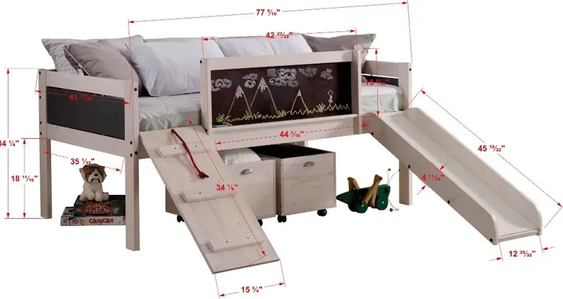 Junior Whitewash Twin Low Loft Bed