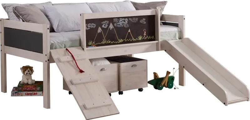 Junior Whitewash Twin Low Loft Bed