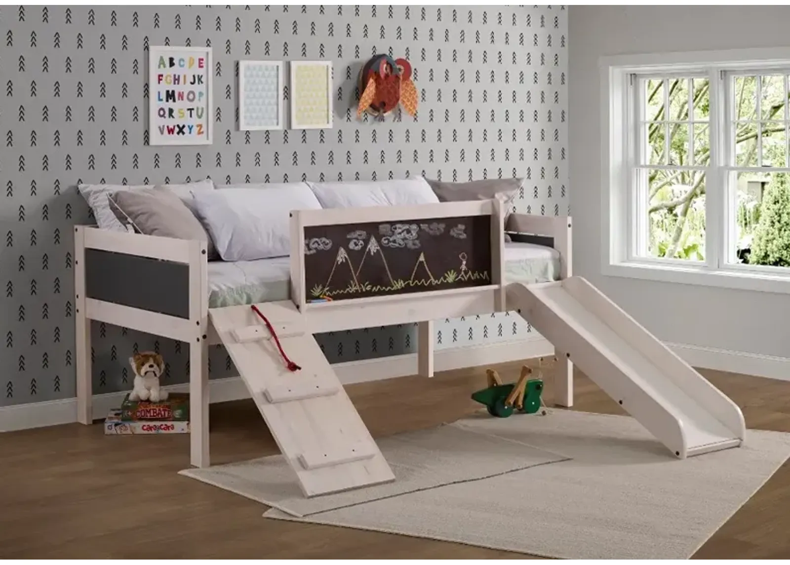 Junior Whitewash Twin Low Loft Bed