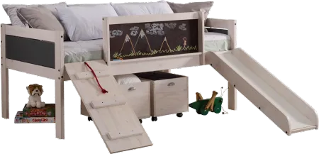 Whitewash Twin Low Loft Bed with Storage - Junior