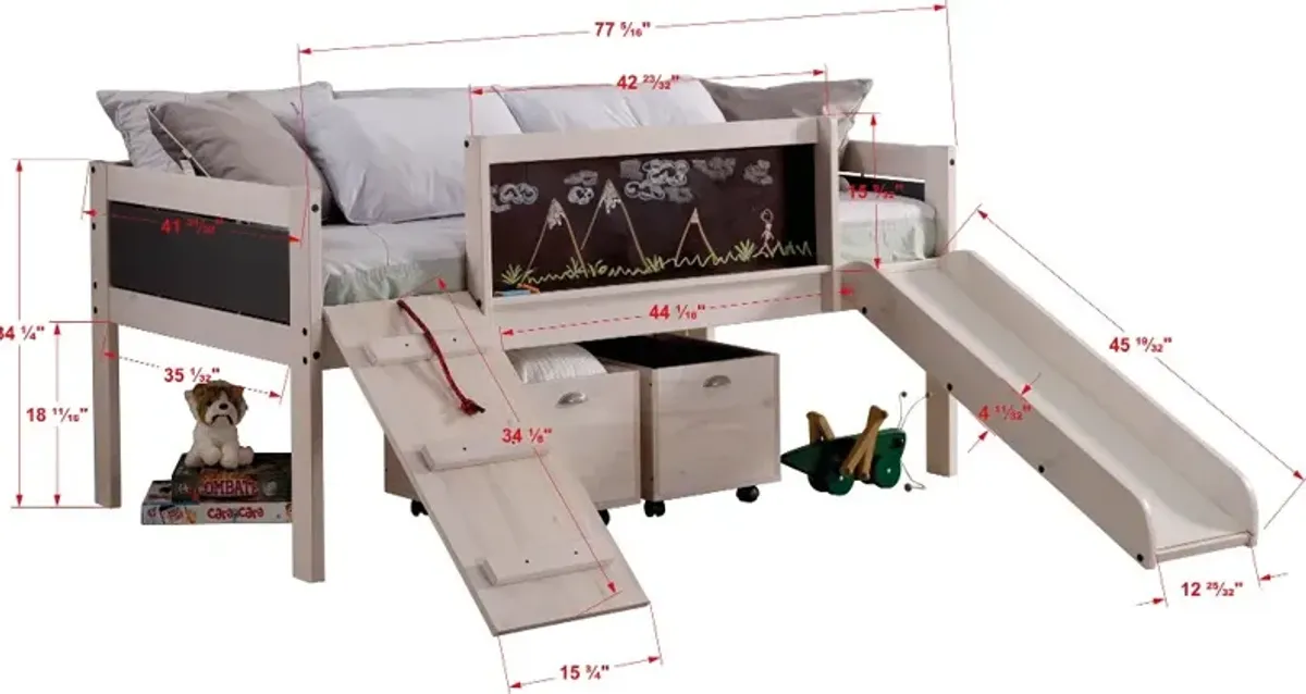 Whitewash Twin Low Loft Bed with Storage - Junior