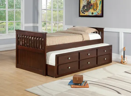 Cappuccino Brown Twin Captain's Bed with Trundle and Storage