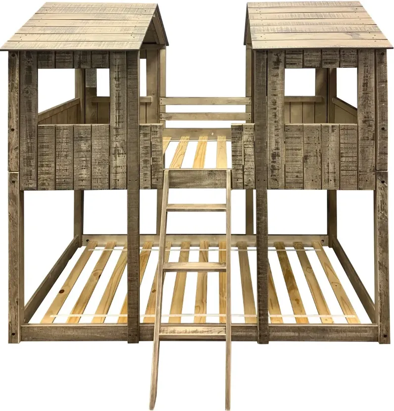 Rustic White Twin over Twin Bunk Bed - Tower