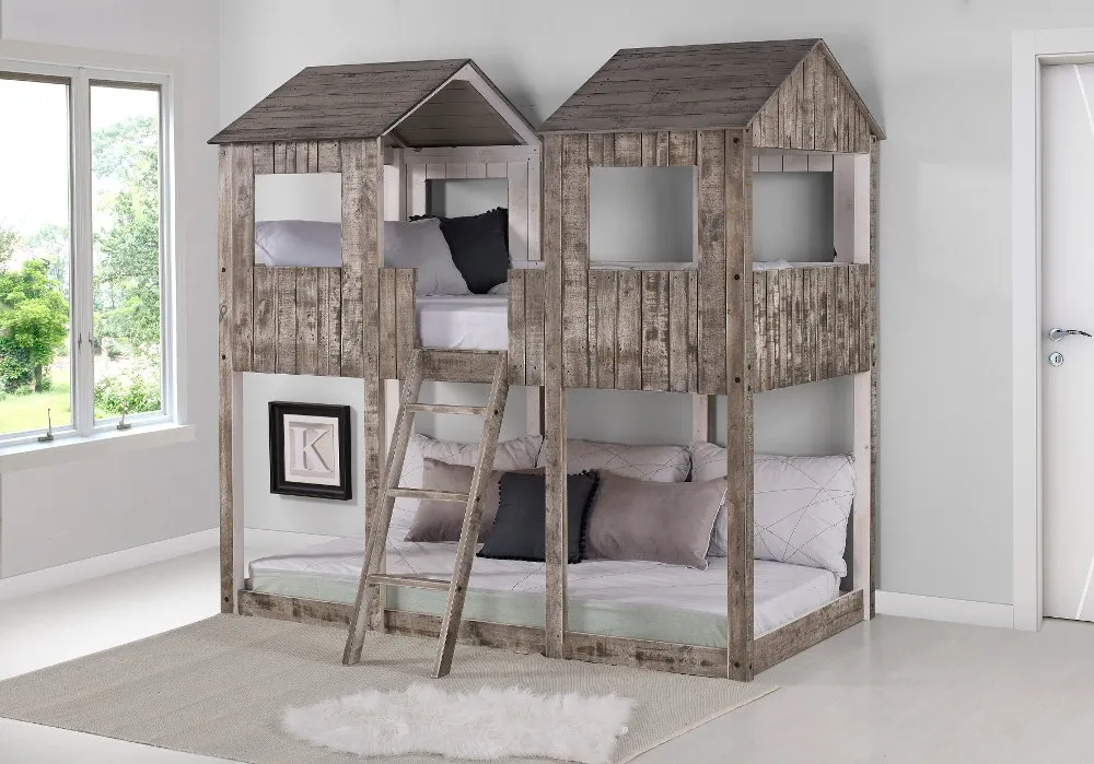 Rustic White Twin over Twin Bunk Bed - Tower