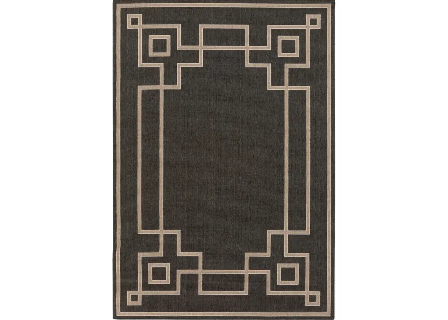 6x9 Black Cottage Style Olefin Outdoor Rug - Alfresco