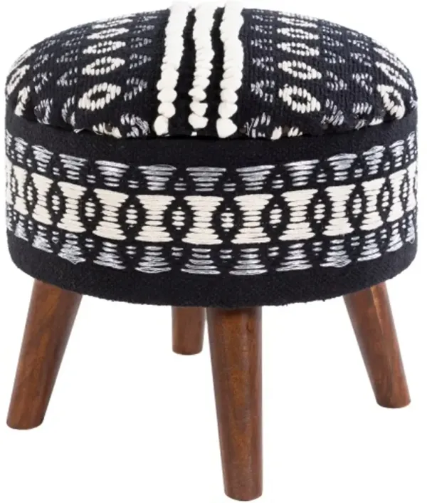 Eclectic Black and White Hand Woven Storage Stool - Granna