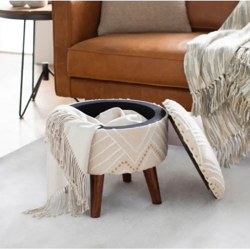 Eclectic Beige Hand Woven Storage Stool - Helsinki