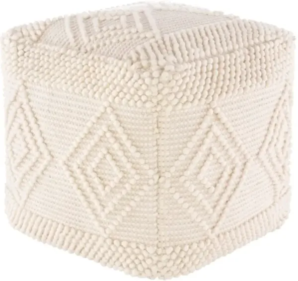 Eclectic White Hand Woven Pouf - Hygge