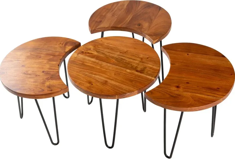 Modern Eclectic Brown Wooden Moon Coffee Table Set - Selene