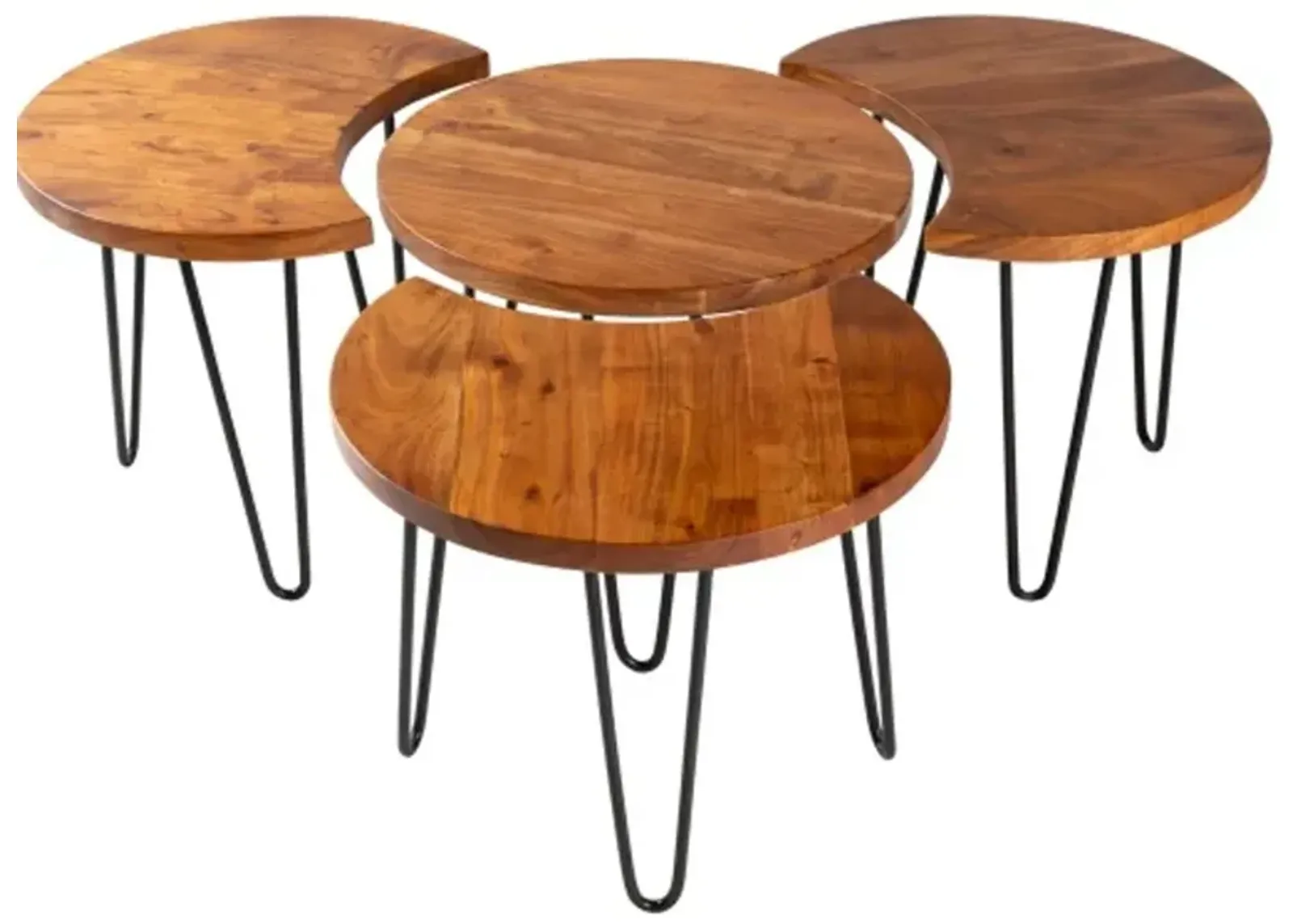 Modern Eclectic Brown Wooden Moon Coffee Table Set - Selene