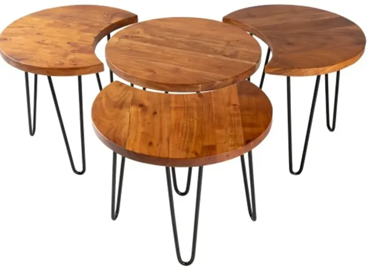 Modern Eclectic Brown Wooden Moon Coffee Table Set - Selene