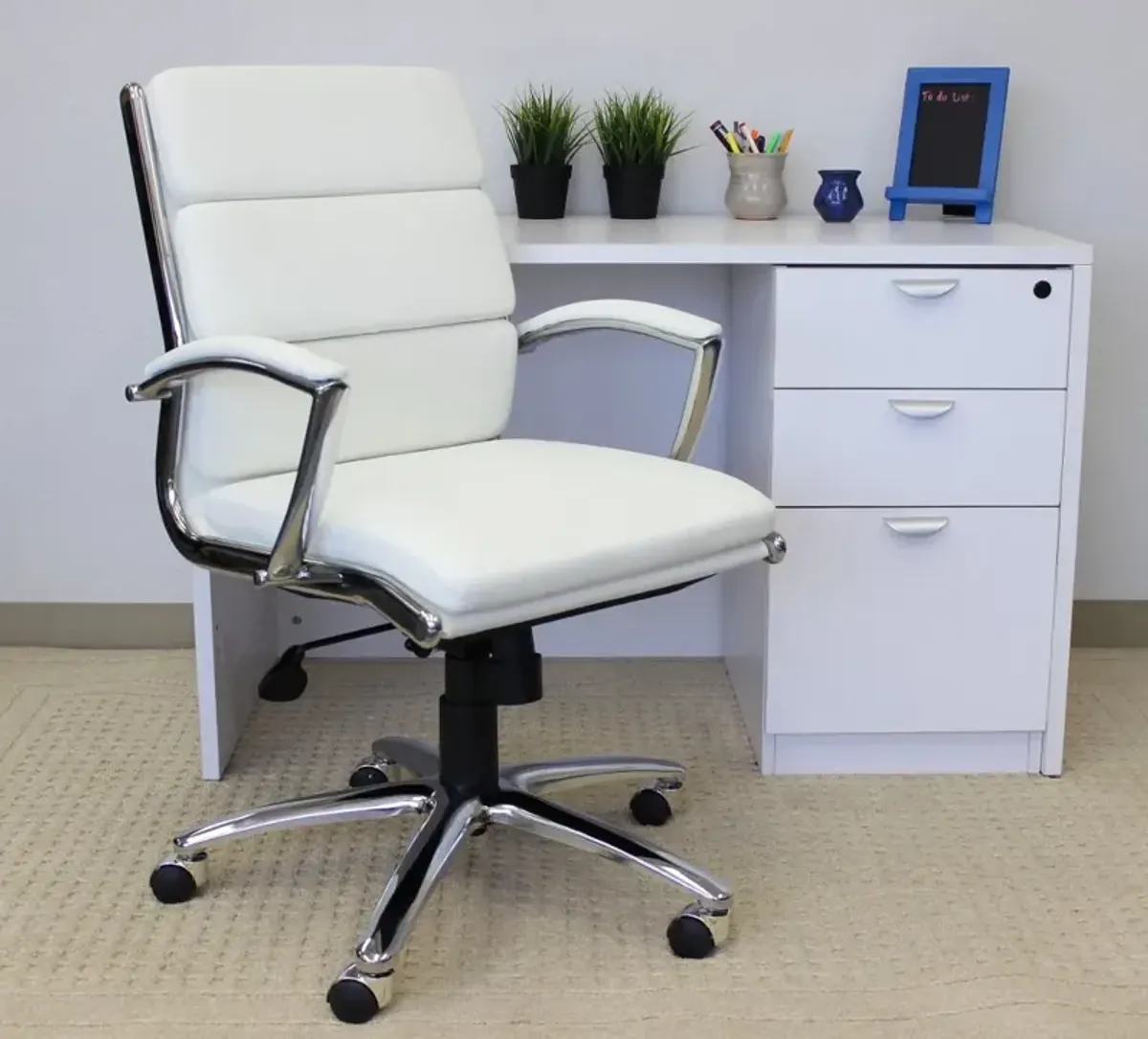 Boss White And Chrome Office Chair