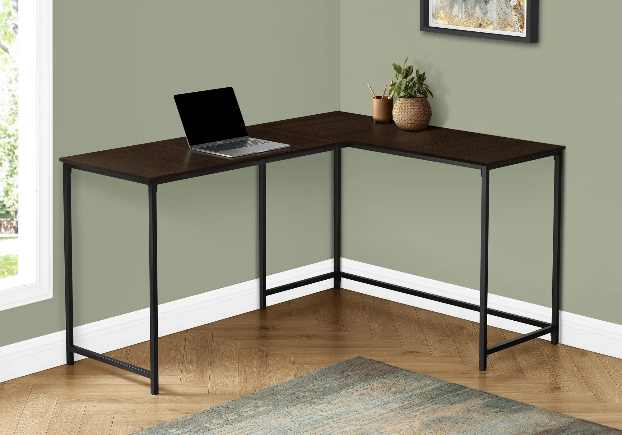 Espresso and Black L-shaped Desk - I7391