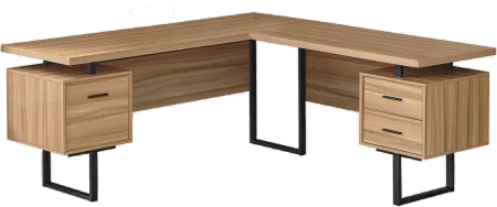 Karner Natural Wood and Black L-Shaped Desk