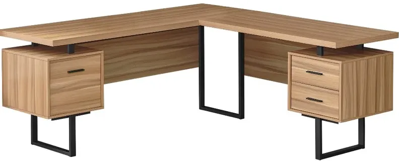 Karner Natural Wood and Black L-Shaped Desk