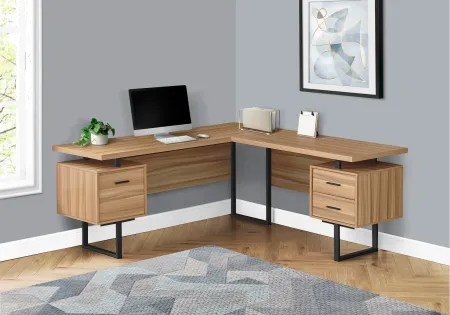 Karner Natural Wood and Black L-Shaped Desk