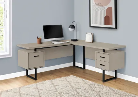 Karner Taupe and Black L-Shaped Desk